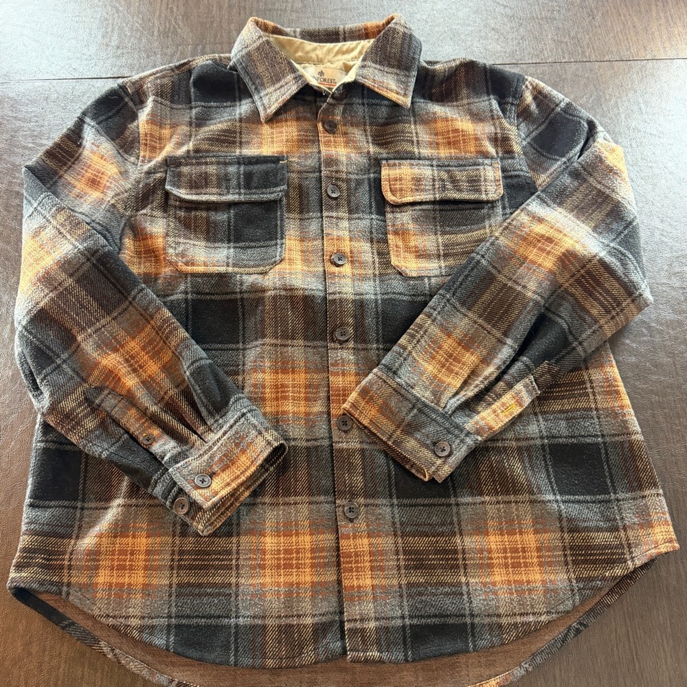RAINFOREST Men's Orange and Black Plaid Shirt Sz XL